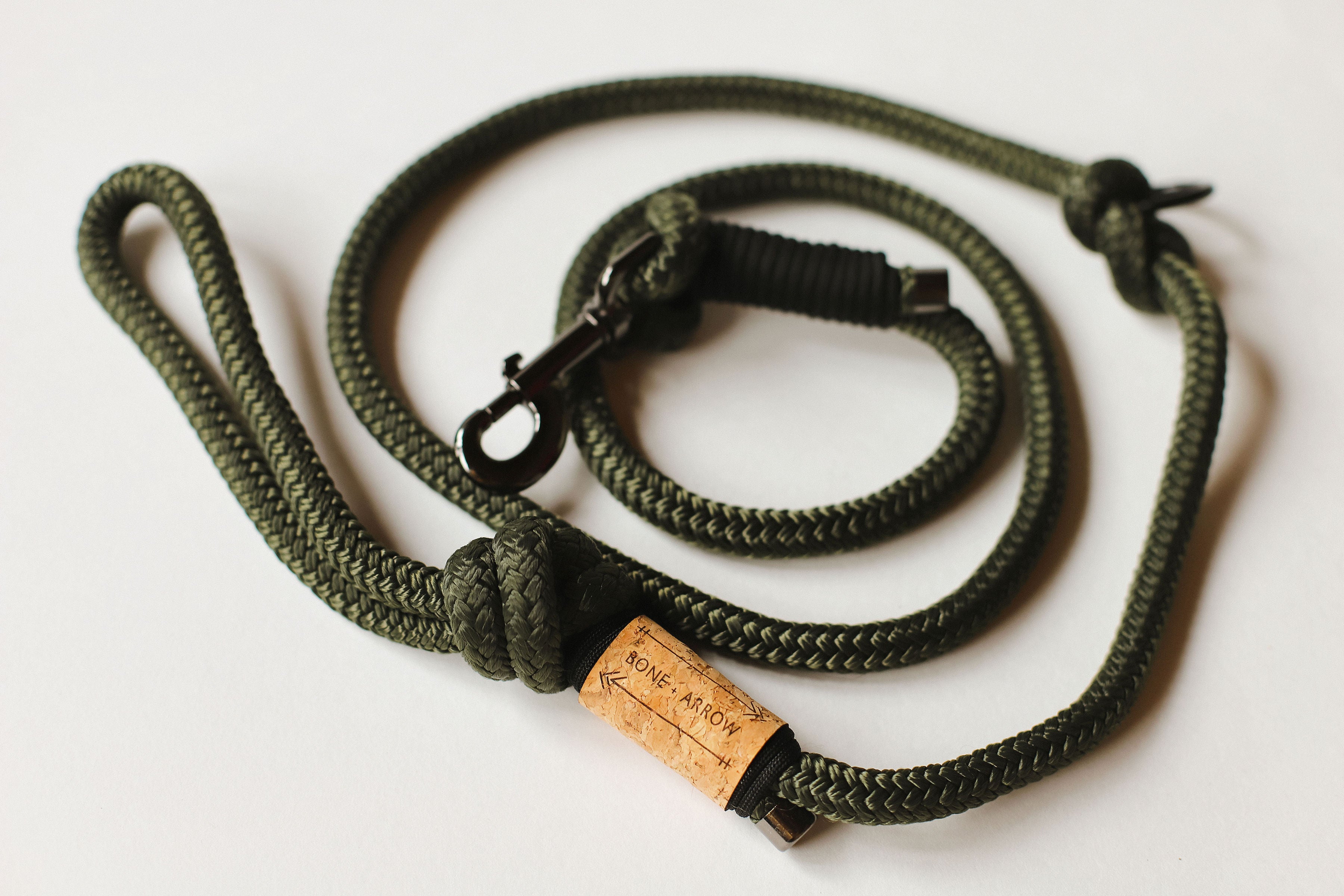 Muskoka Moss Rope Leash - Black Accent